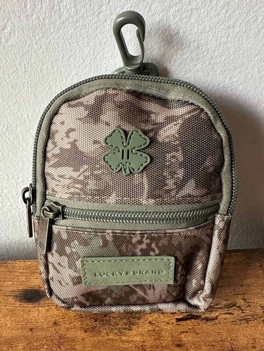Lucky Brand Camo Mini Pouch Bag Charm Keychain with Clip, 2 Pockets NWOT